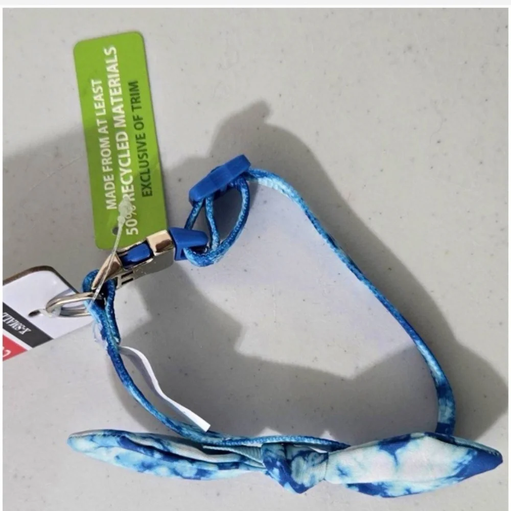 New Pet Dog Collar X-Small Bow Tie Blue White Tie Dye Animal Adjustable NWT